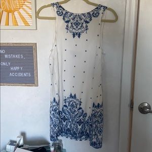 Blue and white paisley dress
